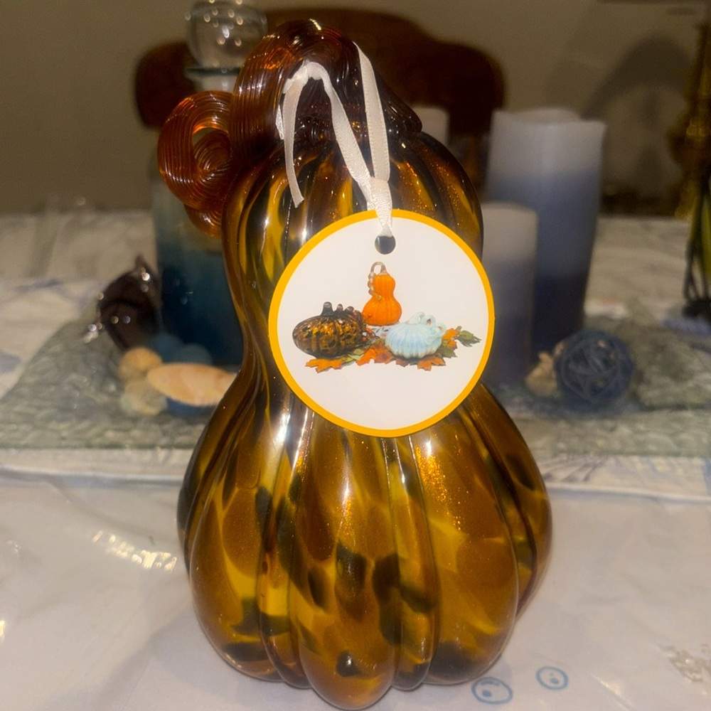 Glass Pumpkin Hand Blown Leopard Print- 9" - Picture 3 of 5